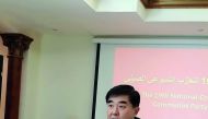 Li Chen, the Chinese Ambassador to Qatar, speaks during a press meet yesterday to throw light on the process for choosing the CPC Central Committee that is elected every five years. 