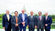 Minister of Finance H E Ali Shareef Al Emadi (third right) and H E Sheikh Abdulla bin Saoud Al Thani (second right), Governor of the Qatar Central Bank, with other senior Qatar and US officials in Washington DC. 
