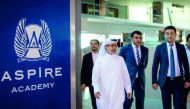President of Uzbekistan Football Federation (UFF), Umid Ahmadjonov is seen with Director General, Ivan Bravo, and Deputy Director General, Ali Salem Afifa, during his visit to the Aspire Academy in Doha.
