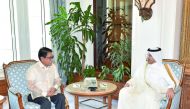 Prime Minister and Interior Minister H E Sheikh Abdullah bin Nasser bin Khalifa Al Thani with Secretary of the Department of Labour and Employment in the Philippines, Silvestre Bello, in Doha yeasterday.