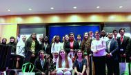 Students pose for a photograph at the 6th Annual Qatar Leadership Conference. 