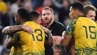 New Zealand All Blacks captain Kieran Read reacts as he watches Australian Wallabies players celebrate winning their third Bledisloe Cup rugby union match at Lang Park in Brisbane, Australia, October 21, 2017. AAP/Dan Peled/via REUTERS 