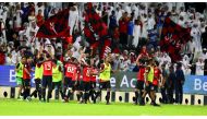 Al Rayyan players acknowledge fans after beating Al Sadd 2-1 in ‘Qatar Clasico’ at Al Sadd Stadium on Friday.   