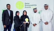 The staff of Bedaya Center for Entrepreneurship and Career Development receiving Qatar Sustainability Awards. 