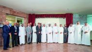 Minister of Energy and Industry H E Dr Mohammed bin Saleh Al Sada with officials representing various partners of Texas A&M University at Qatar, during the ceremony to unveil a new display at the campus. 
