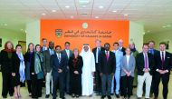 H E Abdullah bin Hamad Al Attiyah, Chairman of the Board of the Abdullah Bin Hamad Al Attiyah International Foundation for Energy and Sustainable Development, with dignitaries at UCQ campus.