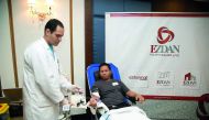 People attend blood donation campaign organised by Ezdan Holding Group in cooperation with HMC and Ezdan Hotel West Bay, at the convention centre at Ezdan Hotel West Bay.