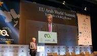 Minister of State for Foreign Affairs H E Sultan bin Saad Al Muraikhi at the EU-Arab World Summit in Athens.