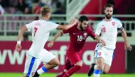 Action from the match between Qatar and Czech Republic in Doha yesterday. Czech Republic won 1-0.