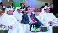William Grant (centre), Charge d’Affaires, US Embassy, Qatar; Youssef Al Jaidah, CEO, QFC Authority (left); and  Abdulbasit Al Ajji, Director of Investment Promotions, Ministry of Economy and Commerce, at the business and investment forum, held yesterday.