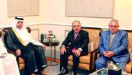 Minister of Economy and Commerce H E Sheikh Ahmed bin Jassim bin Mohammed Al Thani with the Prime Minister of Papua New Guinea, Peter O’Neill, and his accompanying delegation, currently visiting the State of Qatar. During the meeting, they reviewed bilate