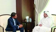 Minister of Economy and Commerce H E Sheikh Ahmed bin Jassim bin Mohamed Al Thani with Saint Vincent and the Grenadines Minister of Economic Planning and Sustainable Development, Camillo Gonsalves.