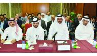 Mohammed bin Ahmed bin Towar Al Kuwari (second right), Vice-Chairman of Qatar Chamber,  presiding over the Qatari businessmen’s meeting with the visiting trade delegation from South Africa at the Chamber’s headquarters, yesterday.