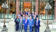 Sheikh Faisal bin Qassim Al Thani (front row, centre), Chairman of the QBA; Hussein Al Fardan (front row, second right), First Deputy to the QBA Chairman and other senior QBA officials in London, UK as part of their European tour to attract investments.