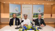 Khalid Al Yahmadi (centre), Chairman of SalamAir; Ioannis Metsovitis (right), Vice-President Operations at Hamad International Airport (HIA); and Rehan Ali Syed, Country-Head (Qatar) at Najm Travel, addressing a press conference at HIA to announce the arr