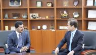 Secretary-General of the Foreign Ministry H E Dr Ahmed bin Hassan Al Hammadi with KNDA Chancellor Cho Byung-jae.