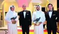 FROM LEFT: Fahad Al Kaabi, CEO of Manateq; Ignacio Escobar, Spain’s Ambassador to Qatar and Sheikh Nasser bin Nawaf Al Thani pose after winning the awards at the ‘Friends of Spain’ awards ceremony.
