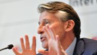 International Association of Athletics Federations (IAAF) President Sebastian Coe gestures as he addresses a press conference in Monaco on November 26, 2017.  AFP / YANN COATSALIOU
