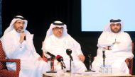 Ibrahim Al Sayed (centre), Director of Doha Book Fair; Ibrahim Al Sada (left) from Qatari Authors’ Forum; and Abdulrahman Al Hajri, Director of the Youth Affairs Department of the Ministry of Culture and Sports; during the Press conference of Doha Book fa