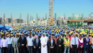 Qatar Airways Oryx International School board members, construction company management and staff during a meeting  to acknowledge the achievement of on-time construction and safety performance milestones on the construction of its brand new school campus.