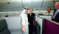 HRH Sophie, the Countess of Wessex, and Qatar Airways Group Chief Executive Akbar Al Baker seen with other officials. 