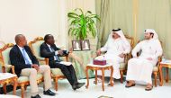 Mohammed bin Ahmed bin Towar Al Kuwari (second right), Vice-Chairman of Qatar Chamber, meeting with members of visiting Kenyan trade delegation at QC headquarters, yesterday.