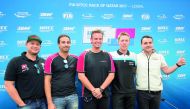British Driver Robert Huff, Morocco’s Mehdi Bennani, British Driver Tom Chilton, Sweden’s Thed Bjork and Hungarian star Norbert Michelisz pose for a photograph following a press conference held at the Losail International Circuit yesterday.