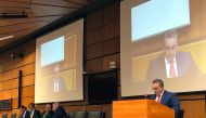Ambassador H E Sheikh Ali bin Jassim Al Thani addressing a ceremony in Vienna.