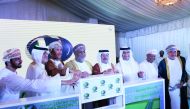 Mowasalat Qatar, and Oman Investment Fund (OIF) officials during the foundation stone laying ceremony in Duqm, Oman, yesterday.