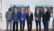 The President of the Qatar Olympic Committee, H E Sheikh Joaan bin Hamad Al Thani (second right), with other officials during the inaugural Board meeting of the Olympic Refuge Foundation at the International Olympic Committee Session in Lima. 