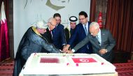 Saad Nasser Al Humaidi, Ambassador of Qatar to Tunisia;  Lazhar Al Qarawi Al Shabi, Personal Representative of the President of the Republic of Tunisia; Ziyad Al Atari, Minister of Development, Investment and International Cooperation; Representative of t