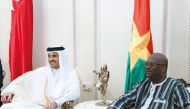 Emir H H Sheikh Tamim bin Hamad Al Thani with President of the Republic of Burkina Faso, Roch Marc Christian Kabore, at the Presidential Palace in Ouagadougou, yesterday.