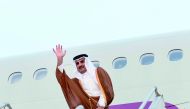 Emir H H Sheikh Tamim bin Hamad Al Thani waving as he leaves Republic of Côte d’Ivoire at the Abidjan International Airport.
