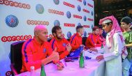 Five Paris Saint-Germain players — Neymar Jr, Kylian Mbappé, Marco Verratti, Thomas Meunier and Kevin Trapp — sign merchandise and greeting children at the camp at the Mall of Qatar. 