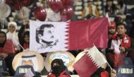 (File photo) Supporters of the Qatar national football teamat the Sheikh Jaber al-Ahmad Stadium in Kuwait City on December 23, 2017. / AFP / Yasser Al-Zayyat