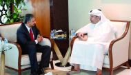 Minister of Economy and Commerce H E Sheikh Ahmed bin Jassim Al Thani with India’s Ambassador to Qatar, P. Kumaran, yesterday.