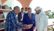 Katara General Manager Dr Khalid bin Ibrahim Al Sulaiti receiving Portuguese Ambassador Antonio Tanger Correa at Mahaseel Festival, yesterday. 