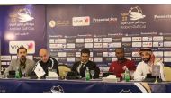 Qatar coach Felix Sanchez (second left) on Thursday addresses a press conference ahead of his team's Gulf Cup match against Bahrain on Friday. Qatar player Abdulkareem Hassan (second right) is also seen. Qatar are the defending champions of the tournament