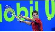 Austrian top seed Dominic Thiem hits a return to Russia’s Evgeny Donskoy during their Qatar ExxonMobil Open first round match played at  the Khalifa International Tennis and Squash Complex in Doha yesterday.
Pic: Salim Matramkot/The Peninsula