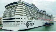 One of the largest cruise ships, MSC Splendida, docked at the Doha Port.