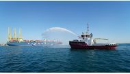 ‘Hyundai Drive’, the largest container ship, makes its first call at Hamad Port yesterday.