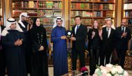 H E Dr. Hamad bin Abdulaziz Al Kawari, Minister of State, receiving a Diplomatic Medal of Merit from El Salvador which was presented to him for his services by El Salvador’s Foreign Minister Hugo Martinez last night at Al Kawari’s residence. PIC: Abdul Ba