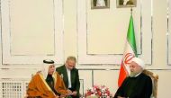 Speaker of Advisory Council H E Ahmed bin Abdullah bin Zaid Al Mahmoud, with Iranian President Dr Hassan Rowhani.