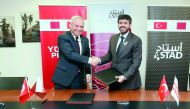 Ali Al Khalifa (right), ASTAD CEO shake hands with Celal AKIN, Chairman of Yüksel Proje, after signing the MoU at the Turkish firm’s headquarters in Ankara, Turkey. 