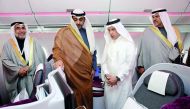 Qatar Airways Group Chief Executive, Akbar Al Baker, leading a VIP tour of the airline’s Qsuite-fitted Boeing 777.