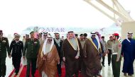Deputy Prime Minister and Minister of State for Defence Affairs H E Dr Khalid bin Mohammed Al Attiyah and Kuwait’s First Deputy Prime Minister and Minister of Defence Sheikh Nasser Sabah Al Ahmad with other dignitaries in Kuwait.