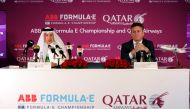 Akbar Al Baker, (left) Qatar Airways Group Chief Executive and Alejandro Agag Chief Executive Officer ABB FIA formula E Championship during the Press Conference in Doha. Photo: Abdul Basit © The Peninsula