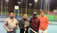 Cliff Acaso (second left) and Reynaldo Amazona  (left) the winners of the QTF Open 2018 doubles title are seen with runners-up Juan David Ramirez and Issa Shannan at the Khalifa International Tennis and Squash Complex.