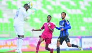 Hassan Idress Al Sailiya goalkeeper heads the ball away from Markhiya player Mohamed Salah during their QNB Stars League match at Al Ahli Stadium yesterday. Pic: Baher Amin/The Peninsula