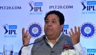 Indian Premier League chairman Rajiv Shukla gestures while addressing a press conference during the IPL 2018 Player Auction, in Bangalore on January 27, 2018. (AFP / MANJUNATH KIRAN)